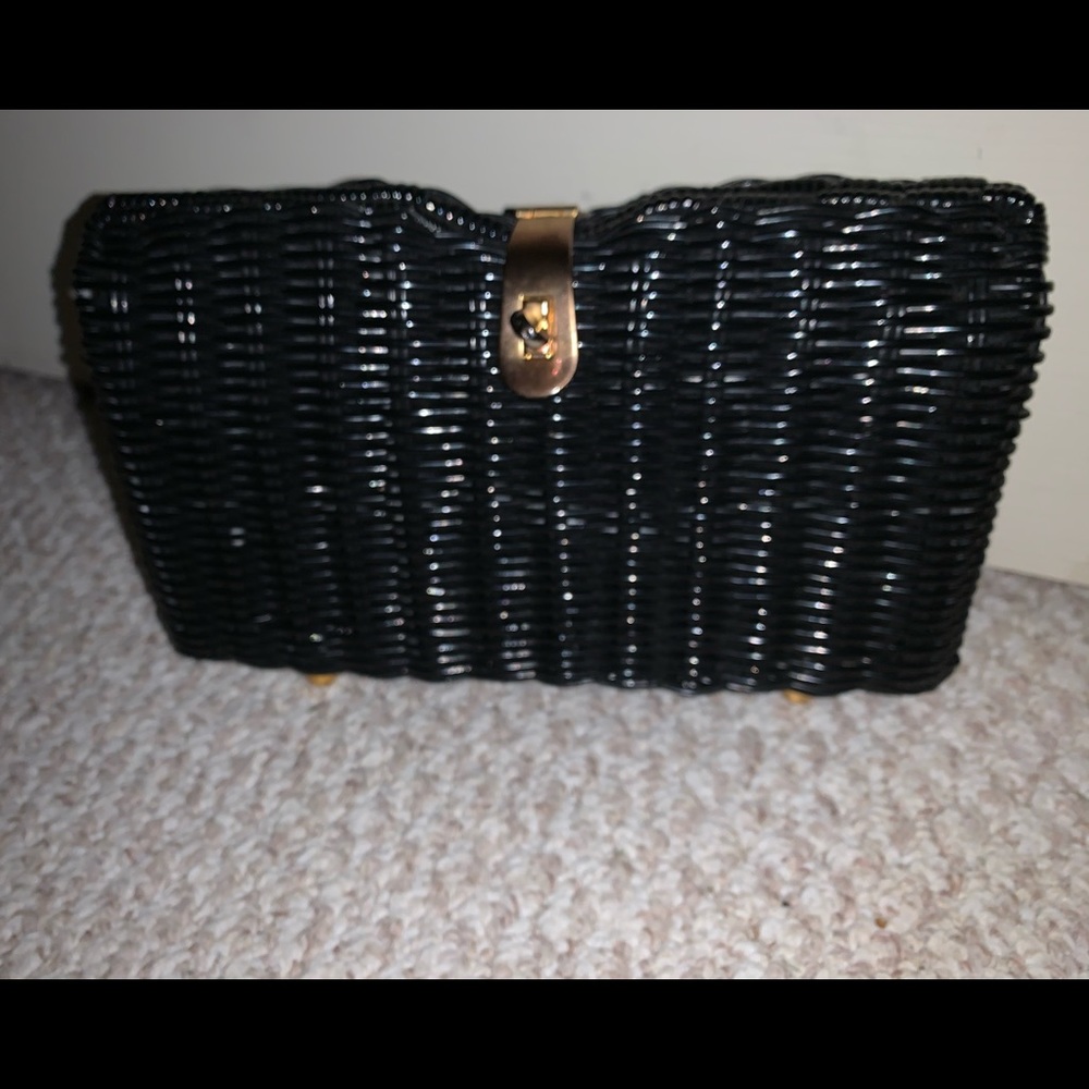 J. Crew black and gold rattan clutch